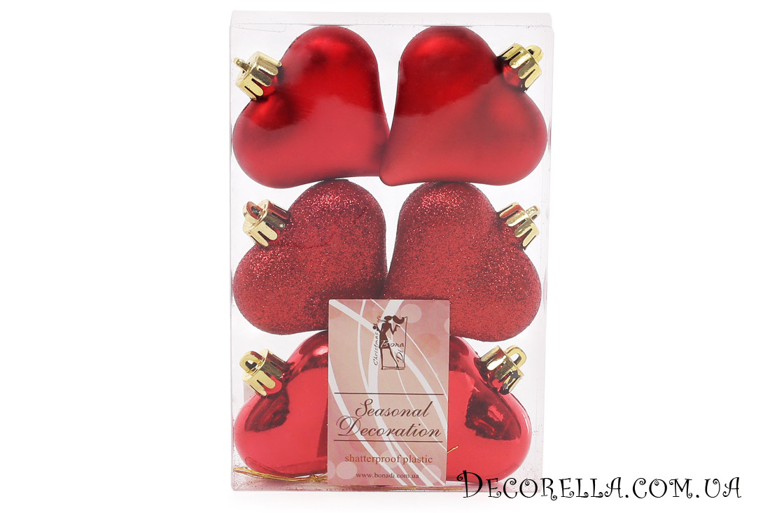 Набір червоних сердець 6см, 6шт., фото 1