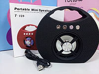 Музыкальная портативная стерео колонка Portable Mini Speaker T - 128, черная с цветной подсветкой Speaker
