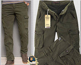 Джинси чоловічі утеплені карго з накладними кишенями хакі 30-й розмір