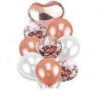 Набор воздушных шаров с конфетти розовое золото с фольгированным сердцем 10 шт.