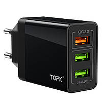 Мережевий зарядний пристрій Topk Qualcomm Quick Charge 3.0 30 W 3xUSB Black (TK348-BL)