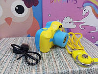 Детский цифровой фотоаппарат Kids с сенсорным экраном smart camera голубой с желтым