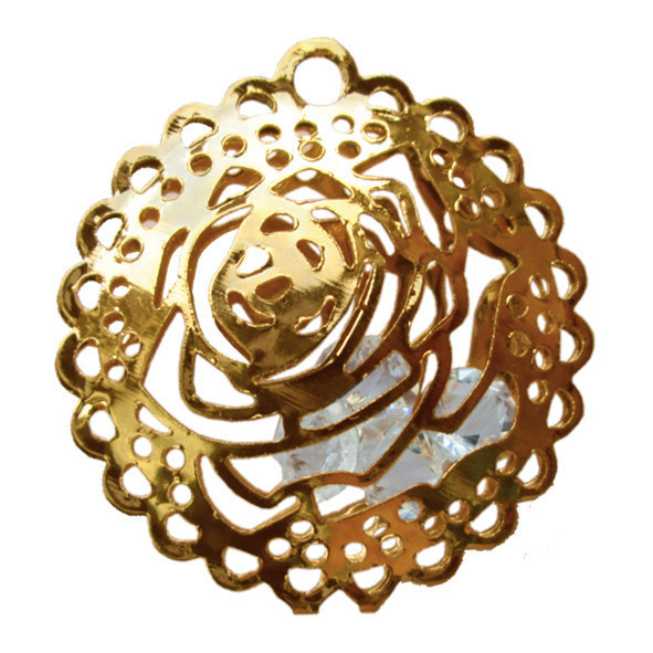 Підвіска Кулон Троянда Велика Прозорими Кристалами, Метал, Колір Золото, Фурнітура для Біжутерії, Рукоділля, фото 1