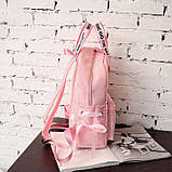 Рюкзак сумка жіночий стильний міський із стрічками (рожевий), фото 3