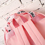 Рюкзак сумка жіночий стильний міський із стрічками (рожевий), фото 5