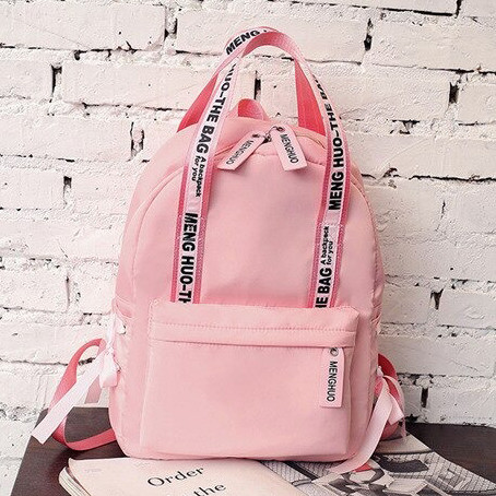Рюкзак сумка жіночий стильний міський із стрічками (рожевий), фото 1