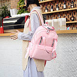 Рюкзак сумка жіночий стильний міський із стрічками (рожевий), фото 7