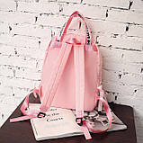 Рюкзак сумка жіночий стильний міський із стрічками (рожевий), фото 4