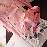 Рюкзак сумка жіночий стильний міський із стрічками (рожевий), фото 8