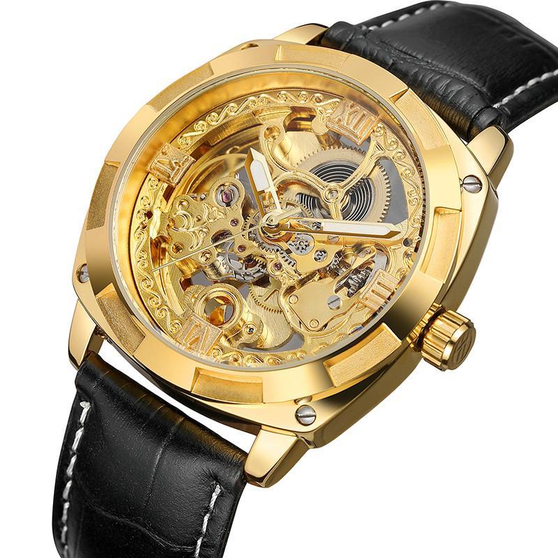 Механічний годинник з автопідзаводом Forsining Skeleton (black-gold)