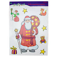 Новогоднее украшение - лист с наклейками Дед Мороз и зверята, 70x50 см, красный, ПВХ, бумага (070151-1)