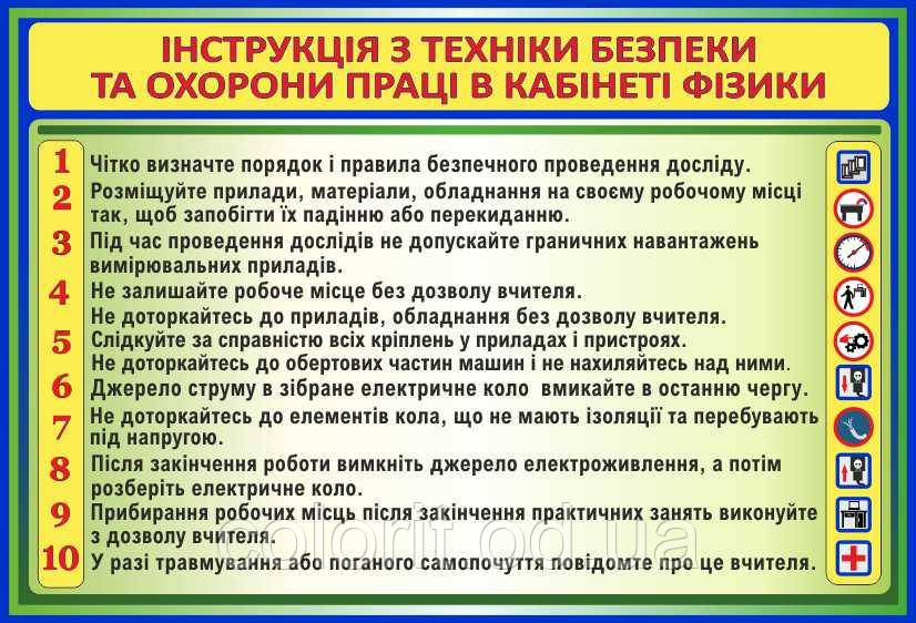 Техніка безпеки та охороною праці в кабінеті фізикі