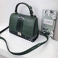 Женская зелёная кожаная сумка Lora с натуральным питоном