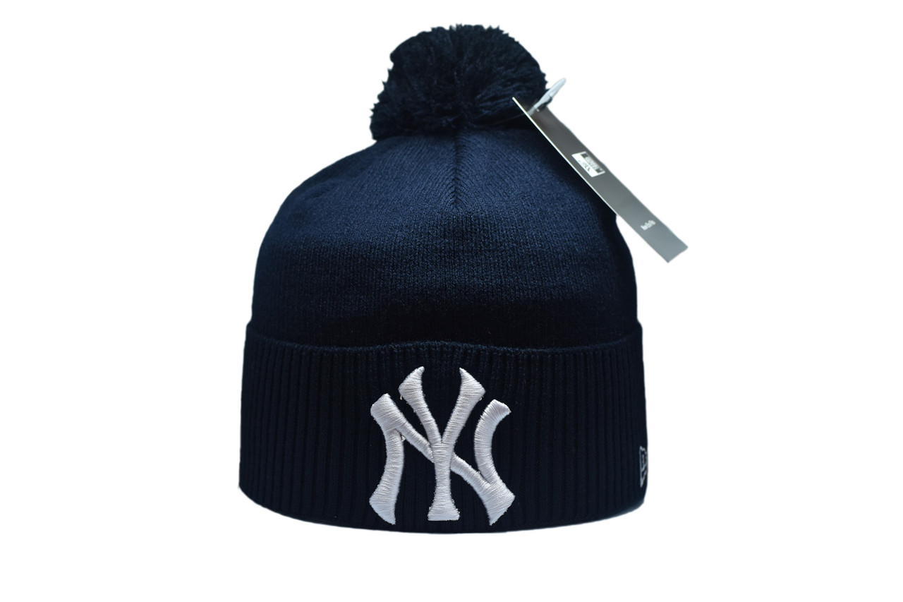 Шапка з помпоном Flexfit New York 53-57 см Темно-синя (F-0918-9)