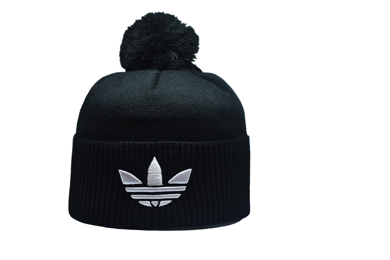 Шапка з помпоном Flexfit Adidas 53-57 см Чорна (F-0918-19)
