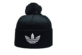 Шапка з помпоном Flexfit Adidas 53-57 см Чорна (F-0918-19)