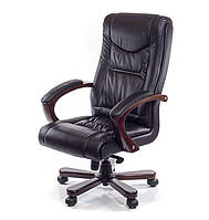 Шкіряне директорське крісло з високою спинкою і дерев'яним оздобленням АРТУР EX чорний MB