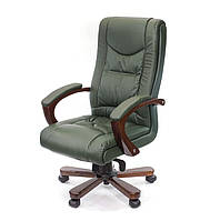 Шкіряне директорське крісло з високою спинкою і дерев'яним оздобленням АРТУР EX MB зелений