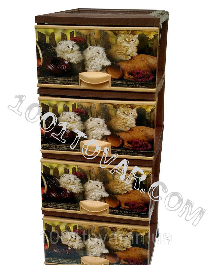 Комод пластиковий, з малюнком "Кошенята", 4 ящики, фото 1