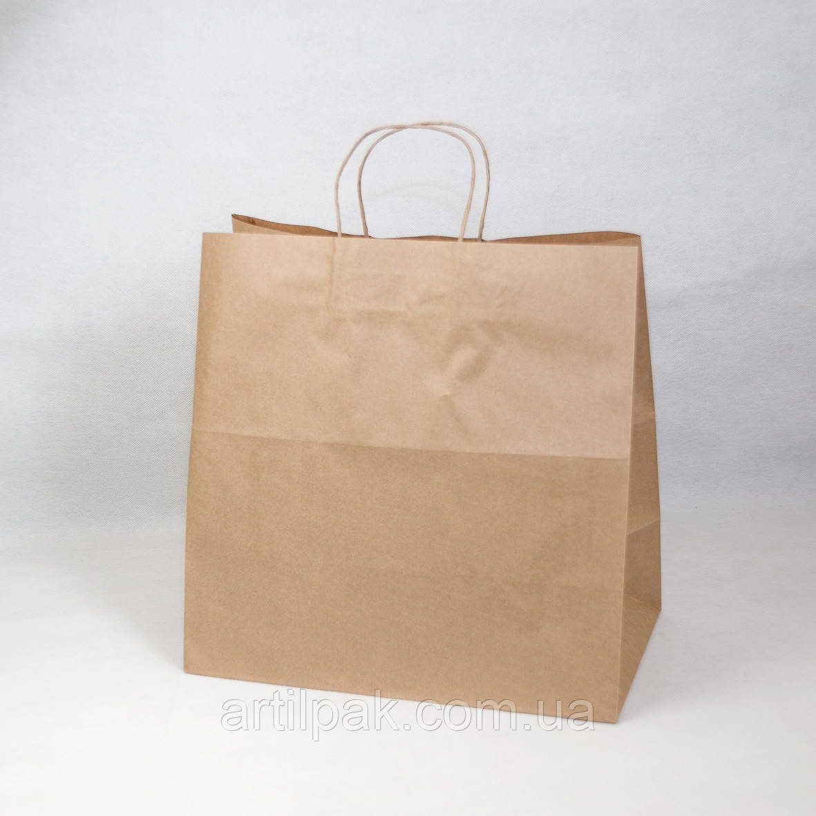 Паперовий пакет крафт коричневий, з крученими ручками 350*350*200 120г/м