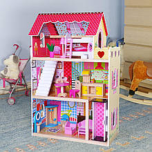 Дерев'яний ляльковий будиночок для Барбі EcoToys "Малинова резиденція" з ліфтом