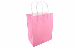 Паперовий пакет, крафт-папір, 21*11*27 см, колір рожевий