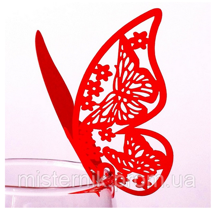 Декор для прикрашання келихів, весільні картонні метелики red, фото 2