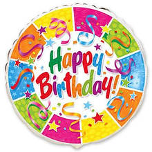 Фольгована кулька коло з серпантином "Happy Birthday" 18" Flexmetаl