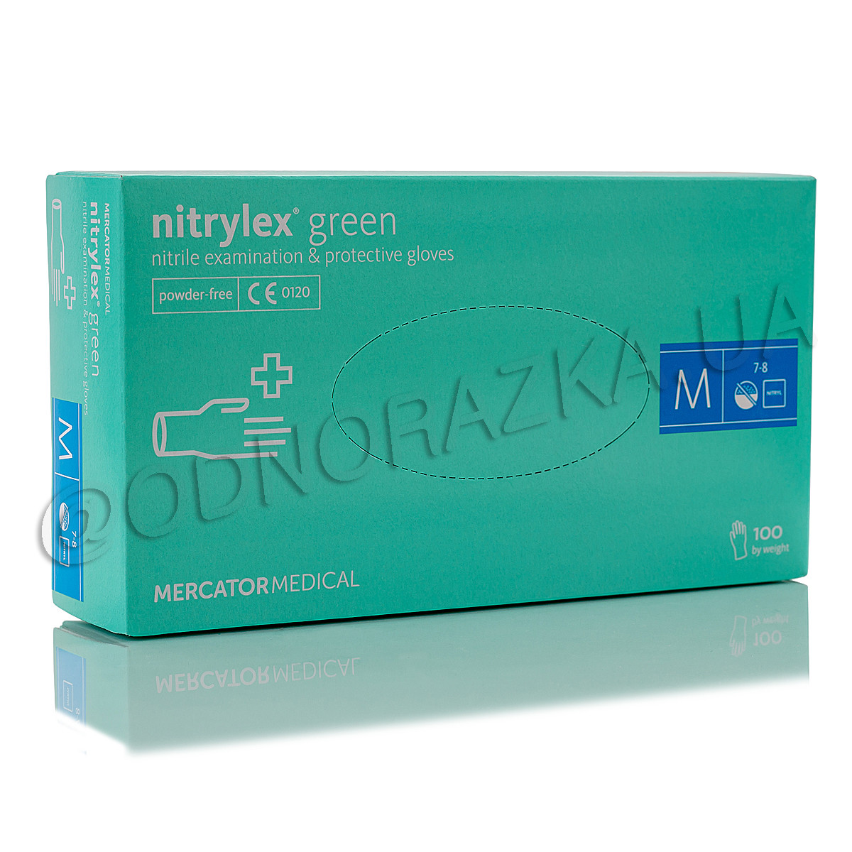 Рукавички нітрилові Nitrylex Green, розмір M, ментолові, 100 шт