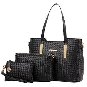 Жіноча сумка набір 3в1 + міні сумочка і клатч чорний