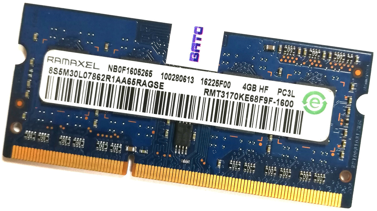 Оперативна пам'ять для ноутбука Ramaxel SODIMM DDR3L 4Gb 1600MHz 12800s CL11 (RMT3170KE68F9F-1600) Б/У