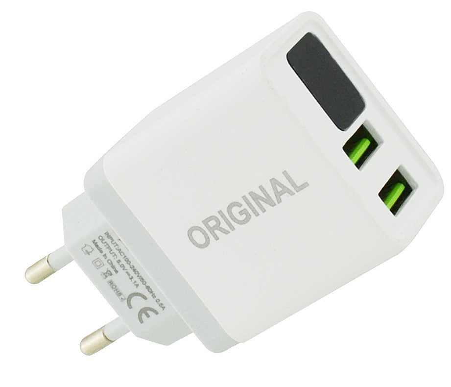 Мережевий зарядний пристрій 3.1 A 2 USB c екраном QC03 (5740), фото 1