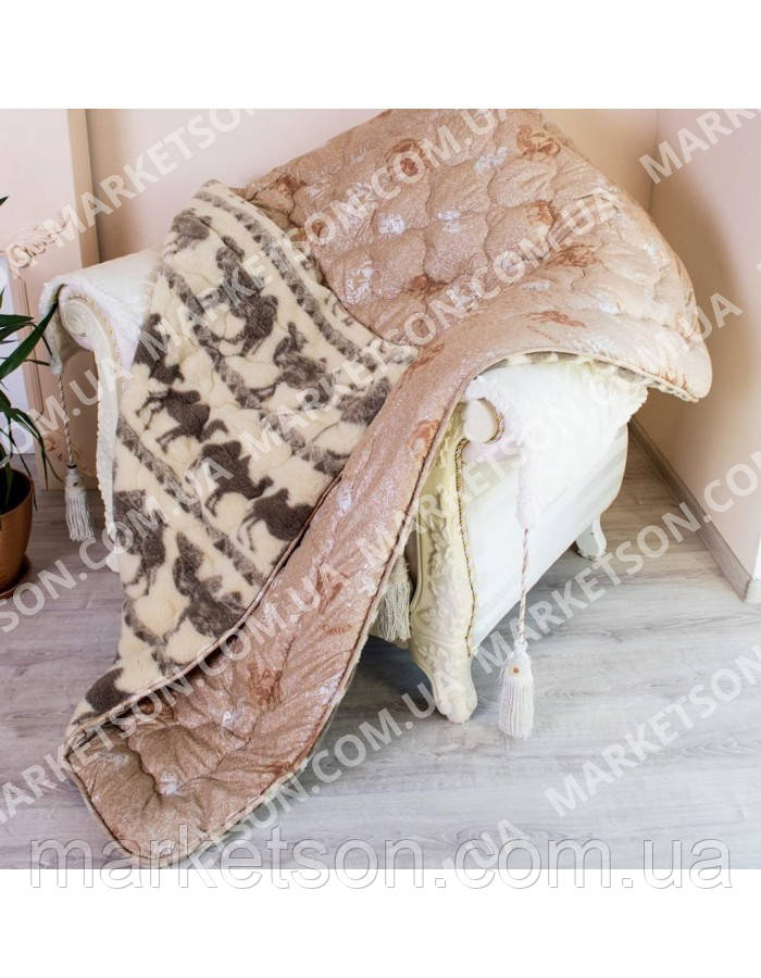 Зимова ковдра Верблюжа вовна 175x215 Camel Wool хутро. Двоспальне