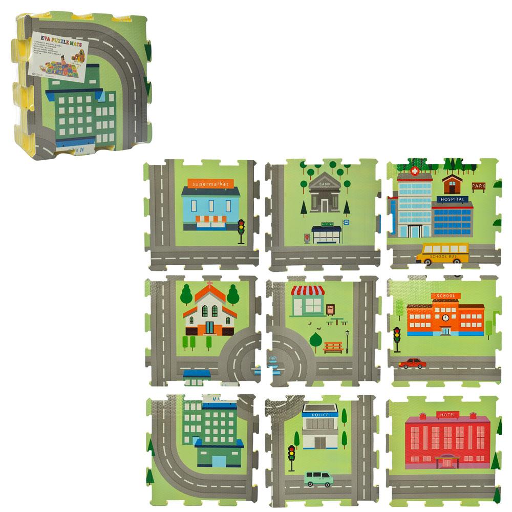 Килимок-мат M 5801 EVA, підлогове покриття, тепла підлога, 9 деталей (9 мм, 31-31 см), місто, фото 1