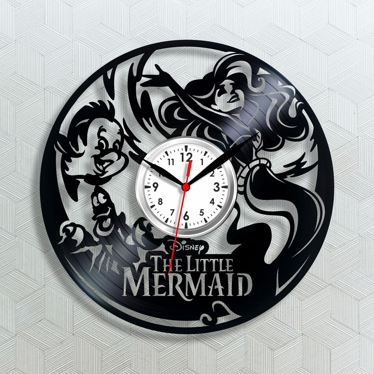 Годинник із вінілу Русалочка та друзі Флаундер Себастьян на годиннику Мешканці океану Годинник на батарейці Годинник на стіну, фото 1