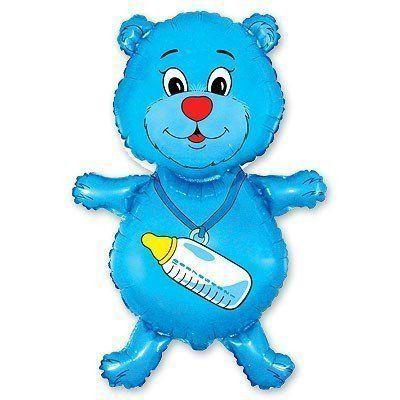 Фольгована кулька велика фігура Ведмідь блакитний 92х59 см Flexmetal в упаковці, фото 1