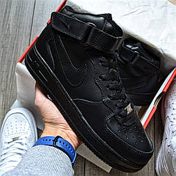 Чоловічі кросівки Nike Air Force 1 Mid "Black" чорні 40-44рр. Живе фото (топ ААА+)