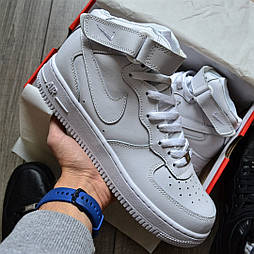 Чоловічі кросівки Nike Air Force 1 Mid "White" білі 40-45рр. Живе фото (топ ААА+)