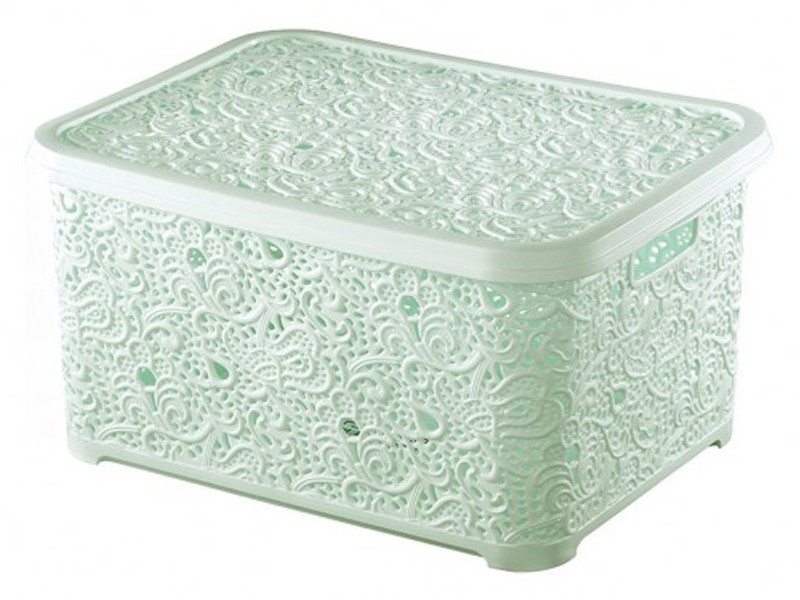 Кошик для білизни з кришкою ажурний, Efe plastics 28 л, бірюзовий.