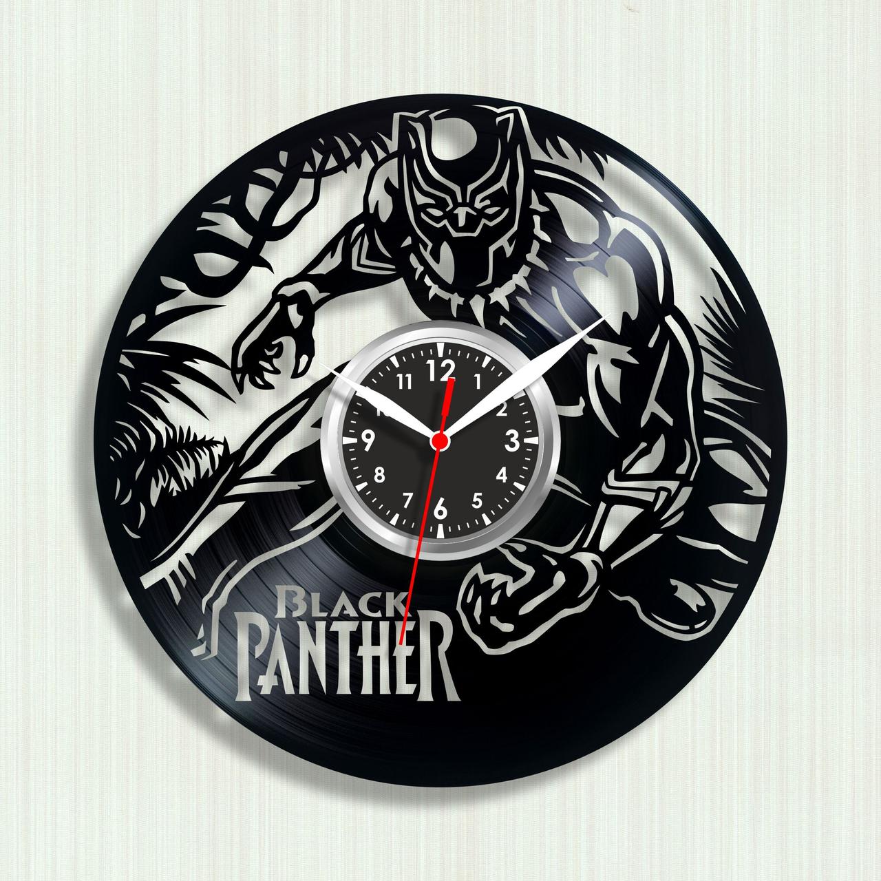 Годинник Black Panther Чорний Пантера вініловий годинник Супергерой Марвел Marvel Годинник настінний Декор із вінілу 30 см, фото 1