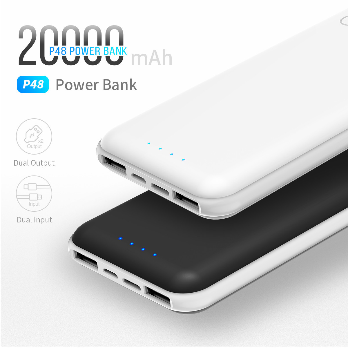 Power Bank Rock 20000mAh. Реальна ємність! Портативний зарядний пристрій. Білий