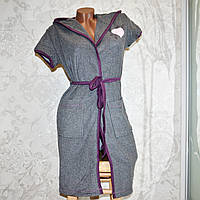 Размер M (42-44). Женский серый махровый халат с капюшоном и карманами, теплый, Virginia Secret, Турция
