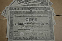 Акция. Германия. Amperwerke Elektricitats --100reichmark 1932 год aUNC-UNC (5 - 4)