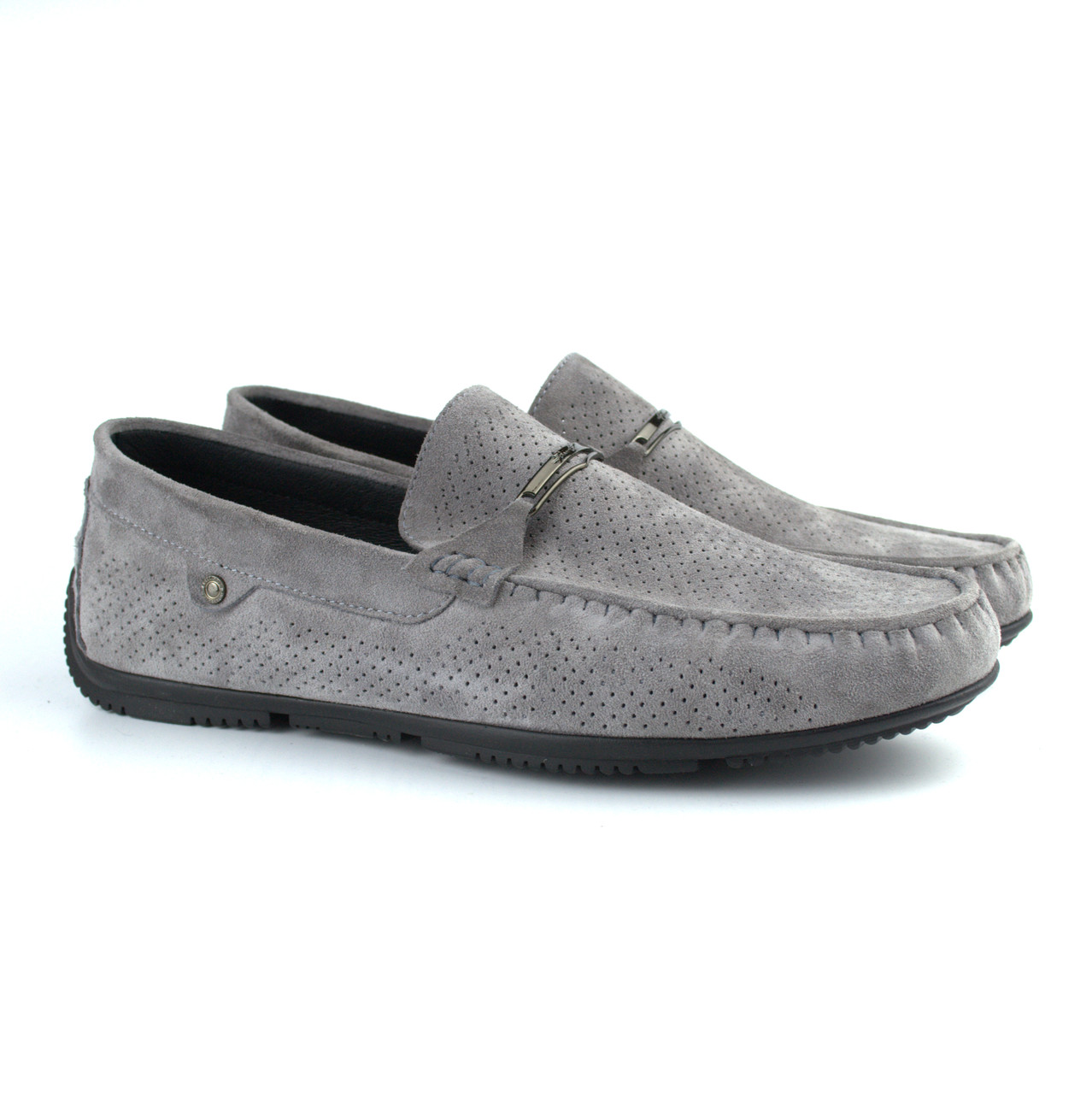 Літні мокасини замшеві сірі з перфорацією чоловіче взуття великих розмірів Rosso Avangard Platinum Vel BS