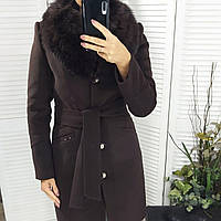 Стильне зимове пальто, скішеміровий колір шоколад 42-50