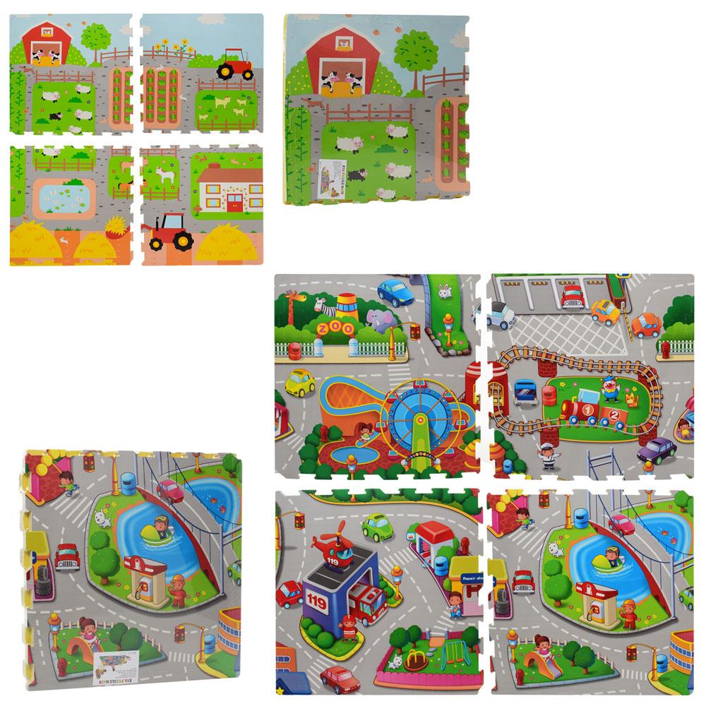 Килимок-мат "EVA", підлогове покриття, тепла підлога, 4 деталі, 2 види (місто, ферма), M5712-1