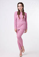 Костюм вязаный брюки -лосины и свитер в мелкую косичку SEVEN розовый 42-48р в 6ти расцветках