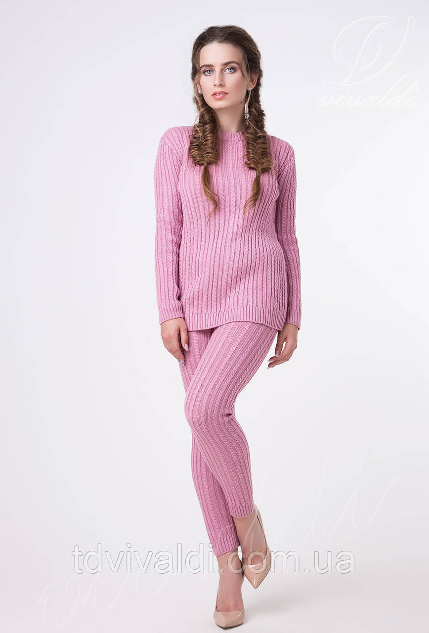 Костюм в'язаний штани-лосини та светр у дрібну косичку SEVEN рожевий 42-48р у 6 кольорах