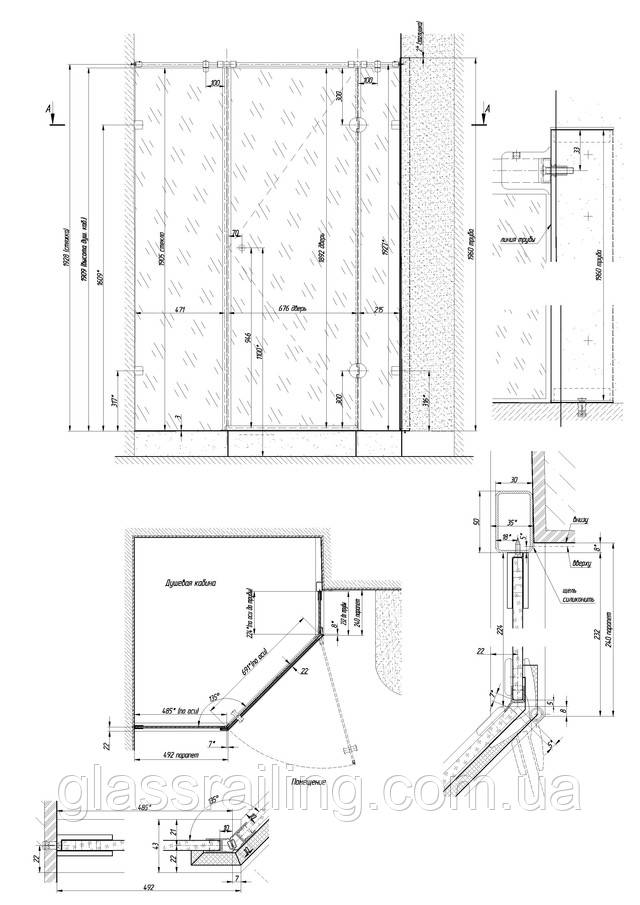Монтажная схема стеклянной душевой перегородки Montajnaya shema steklyannoi dushevoi peregorodki