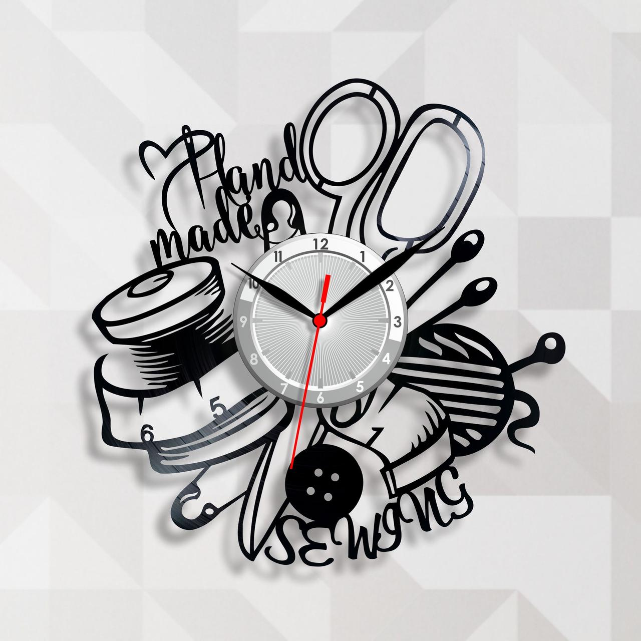 Годинник для майстра шиття Вінтажний годинник Шиття на годиннику Sewing Годинник у салон Вініловий декор Хенд мейд година 30 см